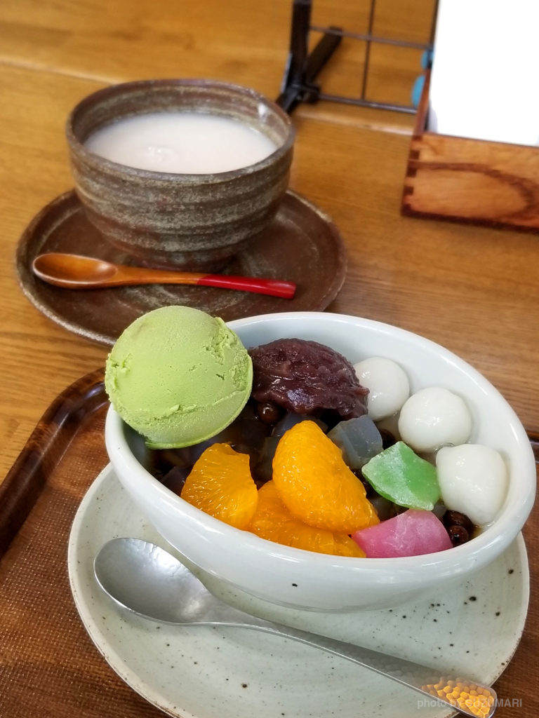 白玉あんみつと甘酒